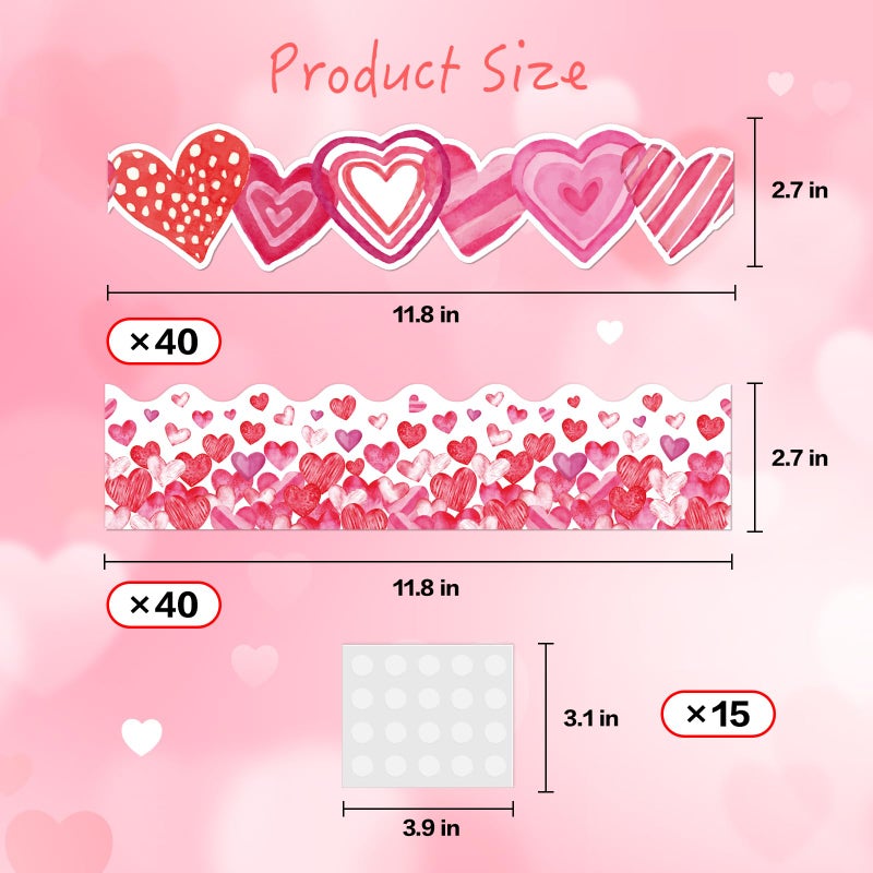Omlisca Valentine's Day Bulletin Board Decorations 78.7ft Die-Cut Watercolor Heart Borders Classroom Decor Pink Heart Sweet Valentine Wall Decals for School Wedding Anniversary Party Supplies - Image 3