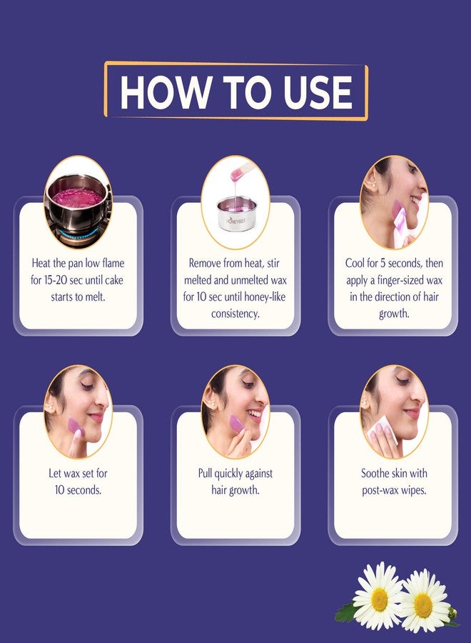Honeybee Lavender & Chamomile Wax Cake for Women | 1st Time in India Liposoluble Wax Disc | Katori Face Wax | Stripless Kit for Sensitive Skin - Bikini, Chin, Armpits - 20g x 4 Cakes - Image 5