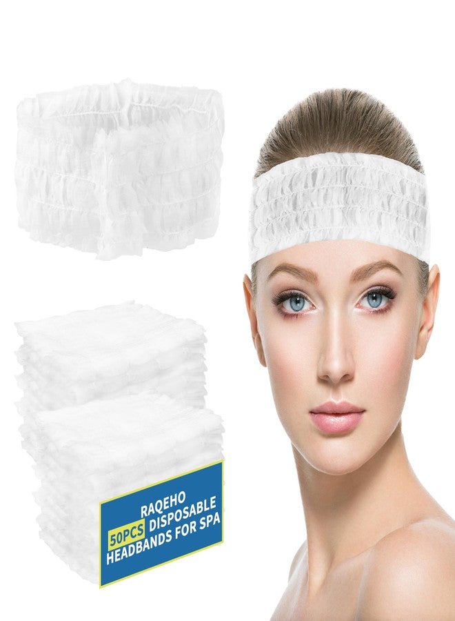 RAQEHO 50pcs Disposable Headbands for Spa - Non Slip Elastic Spa Facial Head Bands Bulk Head Wrap Hair Bands For Women'S Hair Skincare Washing Face Makeup Facial Tools Esthetician Supplies Adjustable - Image 1