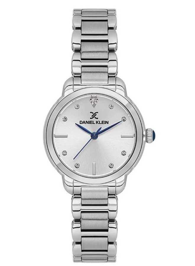 Daniel Klein Women's Stainless Steel Silver Alloy Case Analog Silver Round Sunray Dial Japanese Quartz Premium 30 Meters Water Resistant