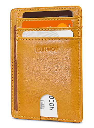 Buffway Slim Minimalist Front Pocket RFID Blocking Leather Wallets for Men and Women - Alaska Yellow - Image 1