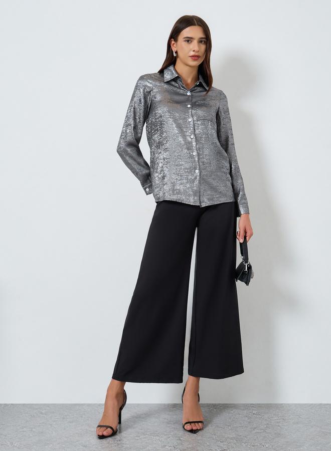 تايك تو بلوزة سادة بتفاصيل بارزة الملمس وأكمام طويلة - Image 2