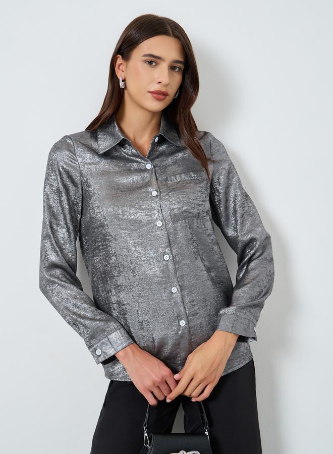 Take Two Solid Textured Long Sleeve Shirt - Image 1