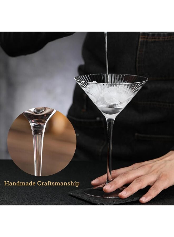 Ribbed Martini Glasses Set of 4 Hand Blown Crystal Coupe Martini Glasses 10oz Lead-Free Elegant Cocktail Glasses for Whiskey, Manhattan, Tequila, Goblet - Image 1