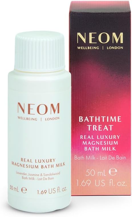 NEOM Real Luxury Magnesium Bath Milk 50ml Gift I 100 Natural scents Including Lavender Jasmine and Sandalwood to Soothe Muscles and Tired Limbs I Stocking Filler