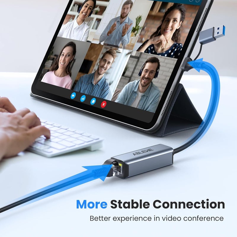 ABLEWE USB to Ethernet Adapter, USBC/USB 3.0 to RJ45 Gigabit LAN (1000Mbps) Network Adapter, Compatible with MacBook/Pro/Air, iPhone 15/16 Pro, iPad Pro, Surface Pro, Windows11/10/8, MacOS, Chromebook - Image 4