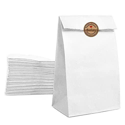 Mintboo Paper Lunch Bags 100 Count Large White Lunch Bags Sacks Kraft White Paper 8LB Strong for Small Business - Image 1