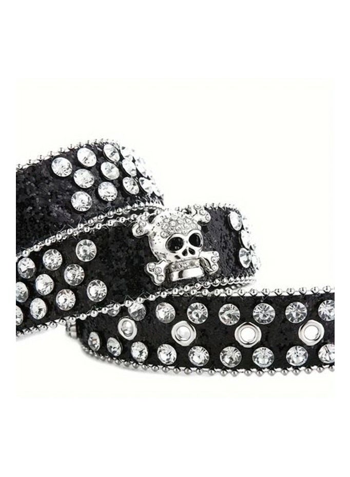 Punk Skull Rhinestone Belt, Men Women Bling Pin Buckle Belt, Hip Hop Western Cowboy Decorative Belt - Image 5