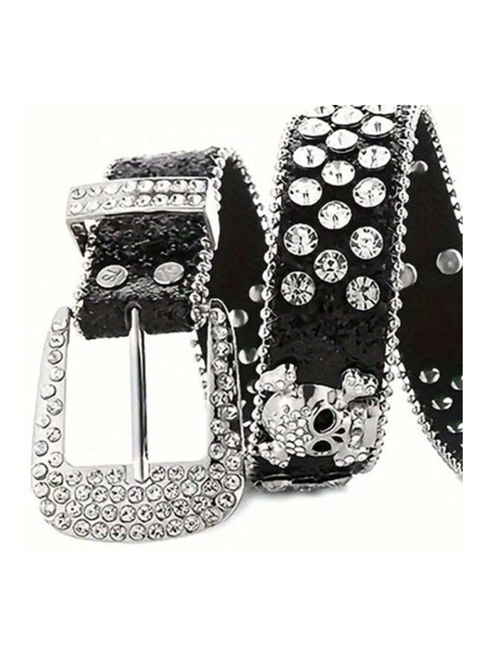 Punk Skull Rhinestone Belt, Men Women Bling Pin Buckle Belt, Hip Hop Western Cowboy Decorative Belt - Image 4