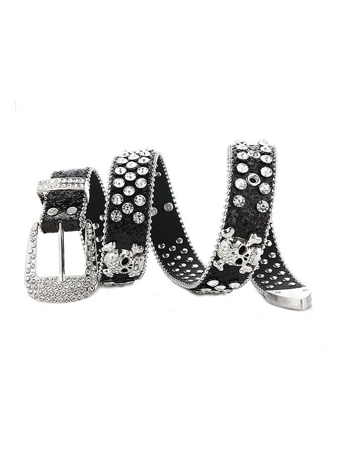 Punk Skull Rhinestone Belt, Men Women Bling Pin Buckle Belt, Hip Hop Western Cowboy Decorative Belt - Image 1