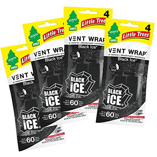 LITTLE TREES Car Air Freshener | Vent Wrap Provides Long-Lasting Scent, Slip on Vent Blade | Black Ice, 4 Packs (4 Count) - Image 1