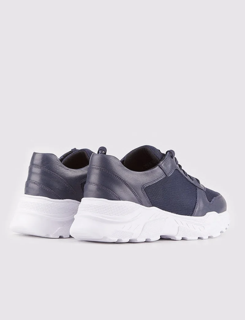 Cabani Leather Navy Blue Lace-up Women's Sports Shoes