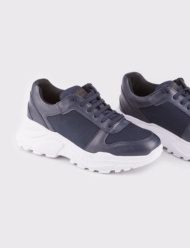 Cabani Leather Navy Blue Lace-up Women's Sports Shoes