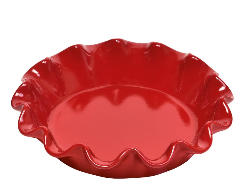 Emile Henry طبق فطيرة مجعد من إميل هنري مصنوع في فرنسا بورغندي 10.5" × 2.5" - Image 1
