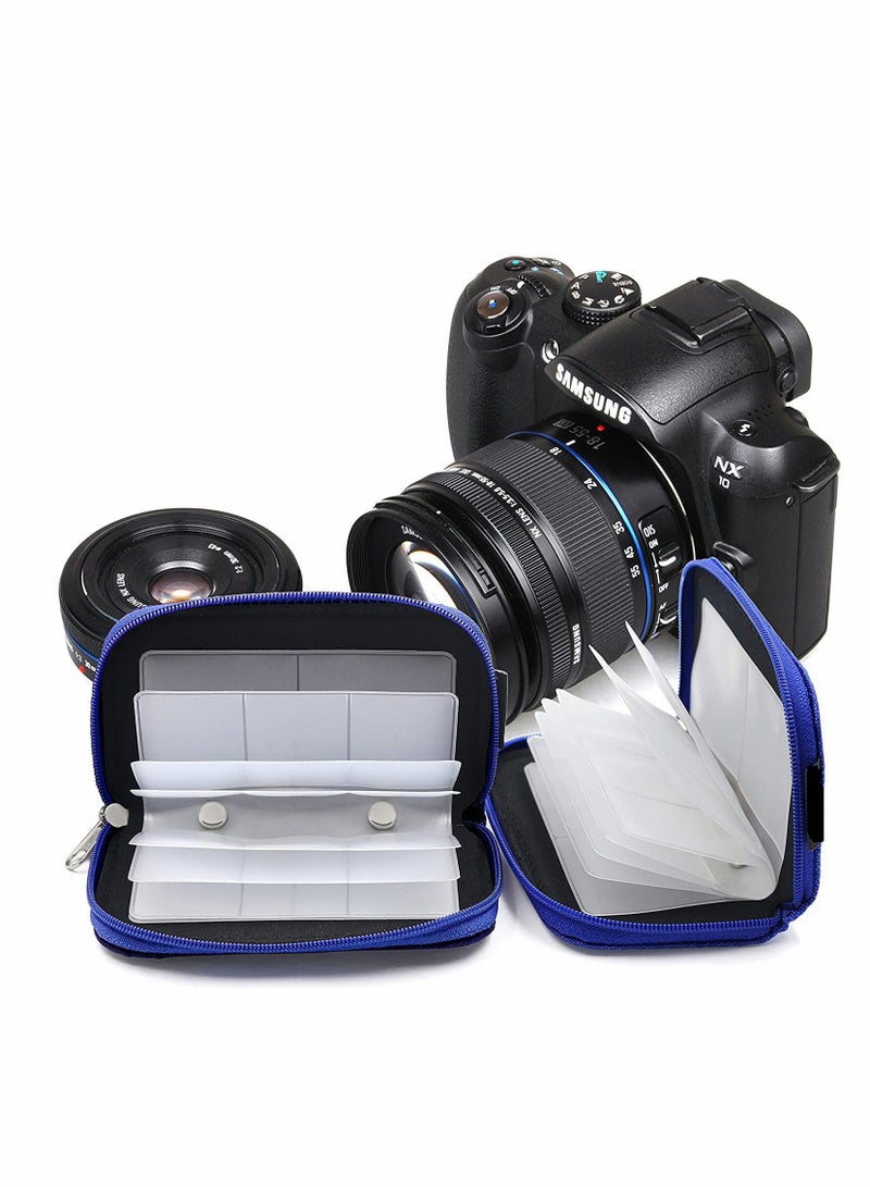 Memory Card Cases 22 Slot Zippered SD Micro SD CF SDXC SDHC MMC Secure Digital Memory Compact Flash Cards Carrying Holder Bags Pouch Organizer Keeper Media Storage Organization 1PCS 8 Pages Blue - Image 5