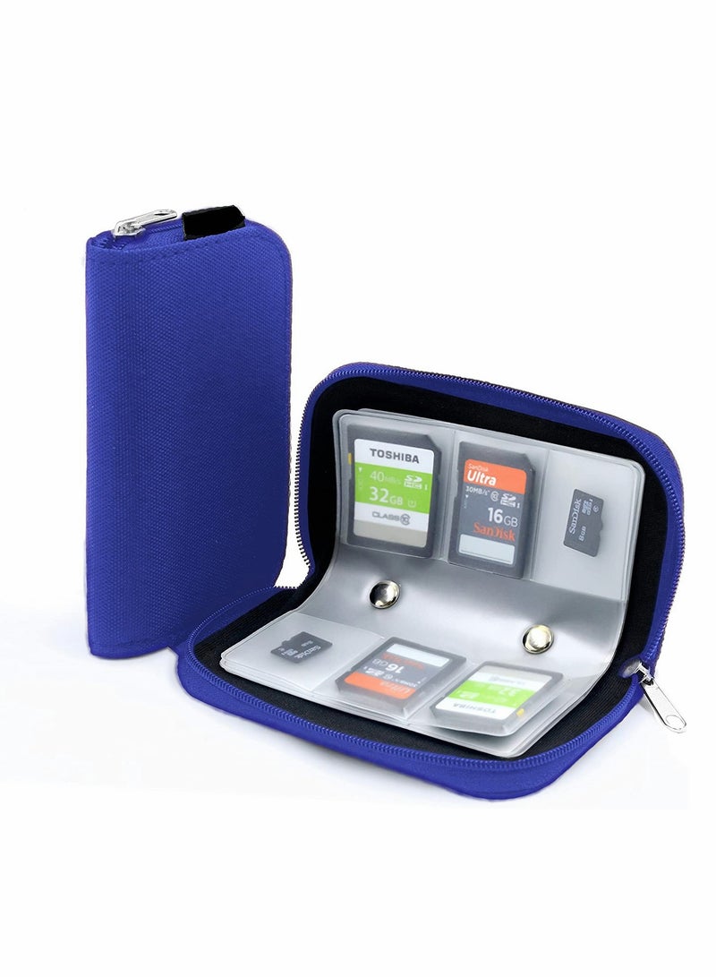 Memory Card Cases 22 Slot Zippered SD Micro SD CF SDXC SDHC MMC Secure Digital Memory Compact Flash Cards Carrying Holder Bags Pouch Organizer Keeper Media Storage Organization 1PCS 8 Pages Blue - Image 1