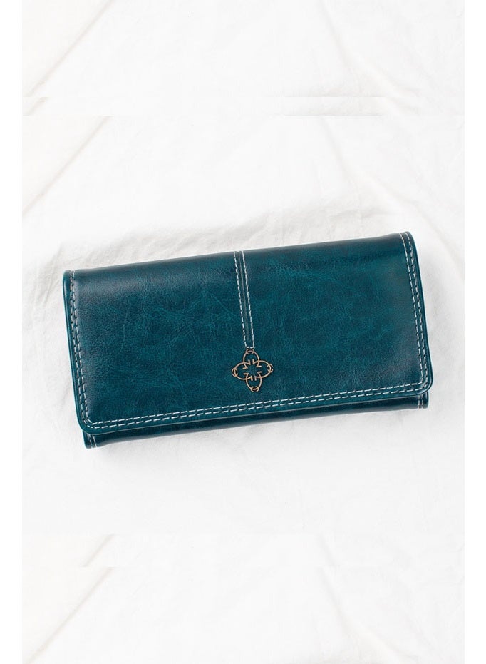أربع أوراق البرسيم الرجعية طويلة السيدات المحفظة ، متعددة فتحة للبطاقات ، سعة كبيرة صدفي اليد المحفظة - Image 1