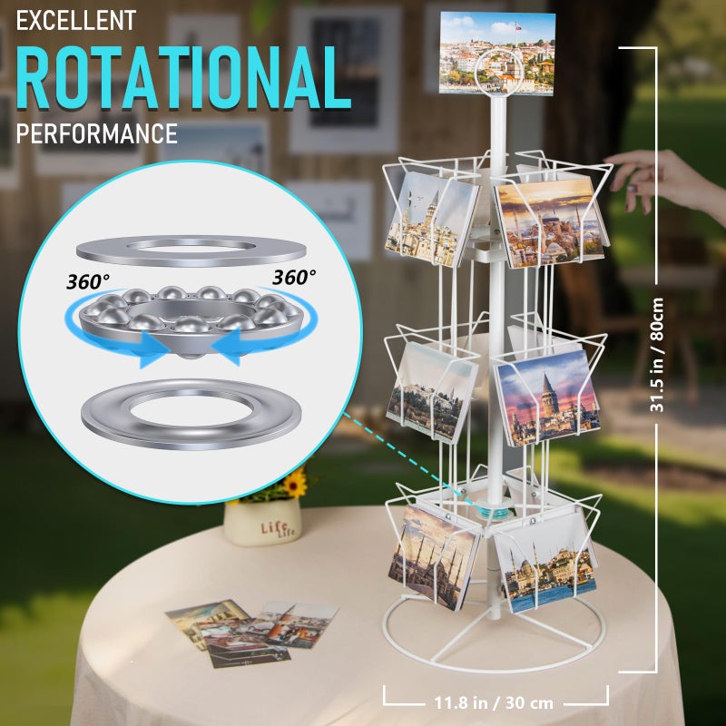 ANBOXIT Greeting Card Display Stand Rotating Rack Holder, for Postcard Sticker Retail, Metal White, 12 Display Pockets - Image 5