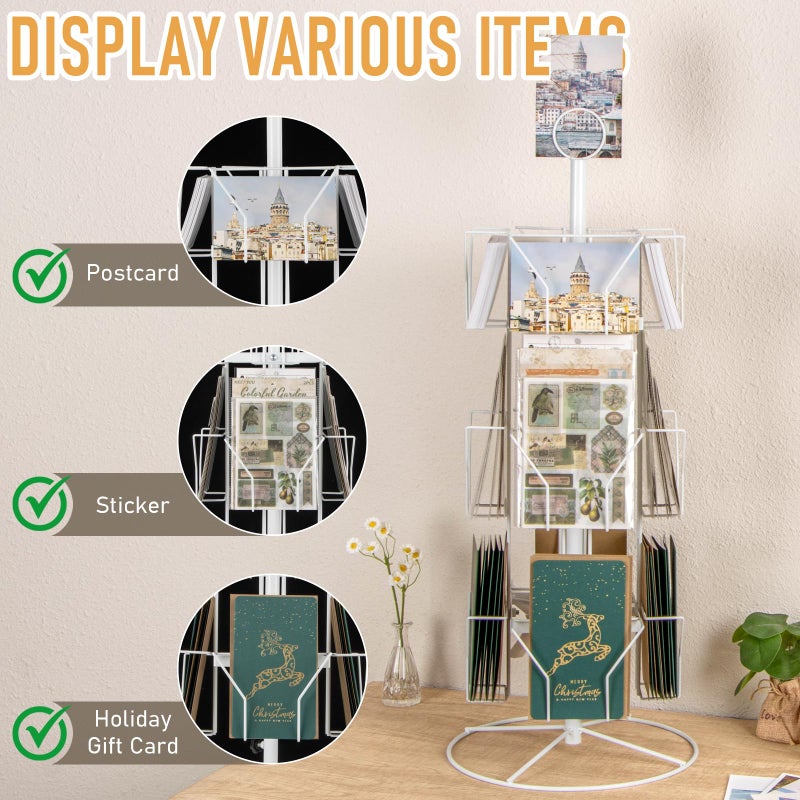 ANBOXIT Greeting Card Display Stand Rotating Rack Holder, for Postcard Sticker Retail, Metal White, 12 Display Pockets - Image 4