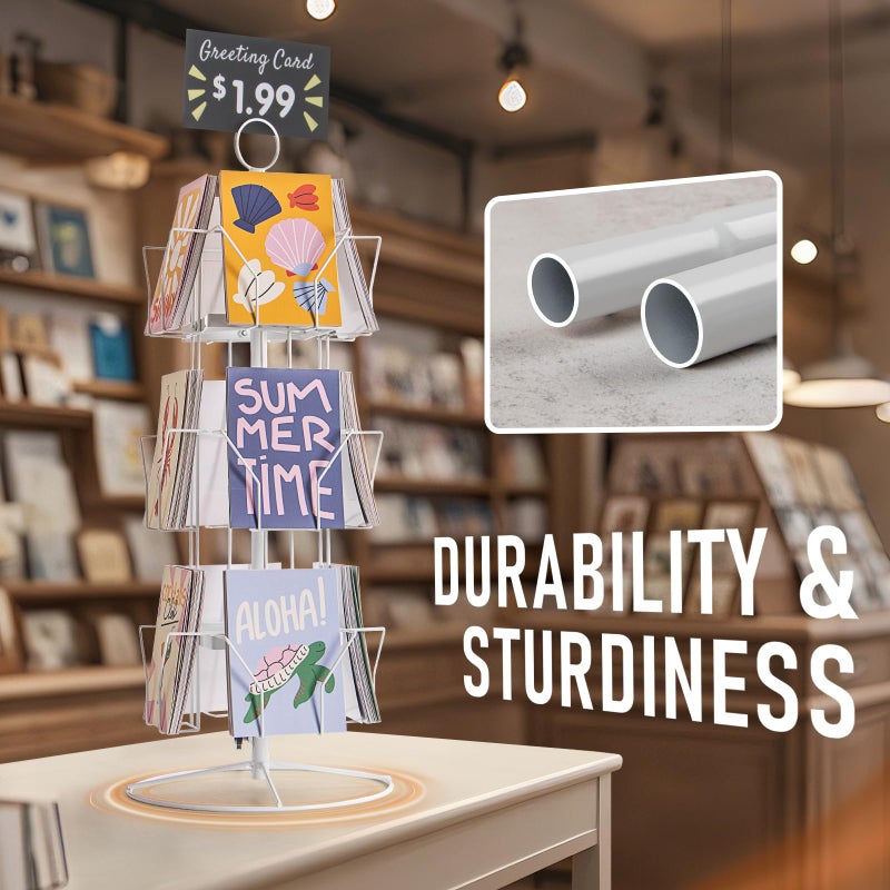 ANBOXIT Greeting Card Display Stand Rotating Rack Holder, for Postcard Sticker Retail, Metal White, 12 Display Pockets - Image 3