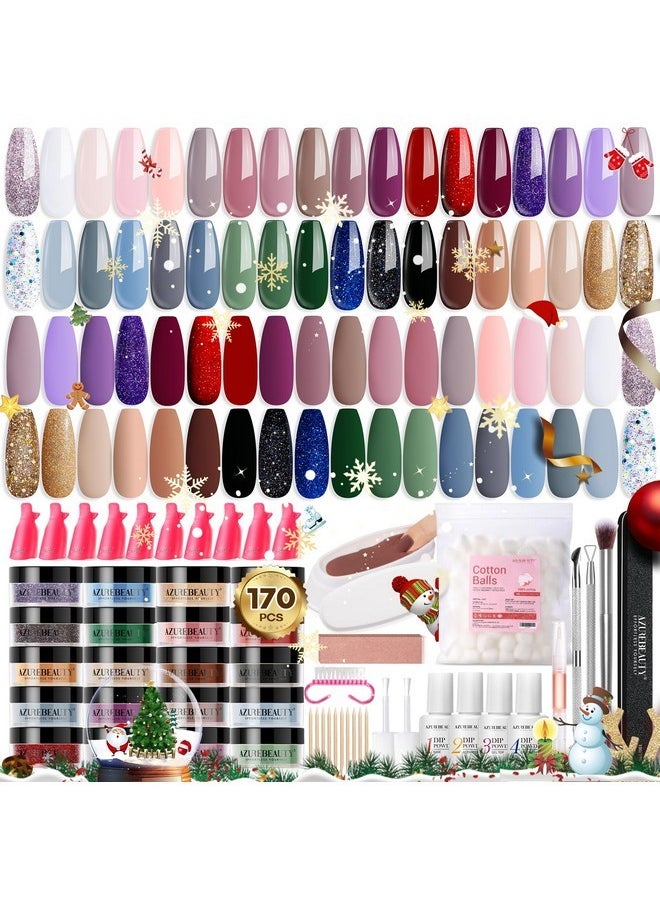 AZUREBEAUTY Powder Nail Kit, Azurebeauty 36 Colors Fall Winter Red Glitter Brown Dipping Powder Starter With Top/Base Coat Activator & Removal Accessories Set For French Manicure Salon Diy At Home  - Image 1
