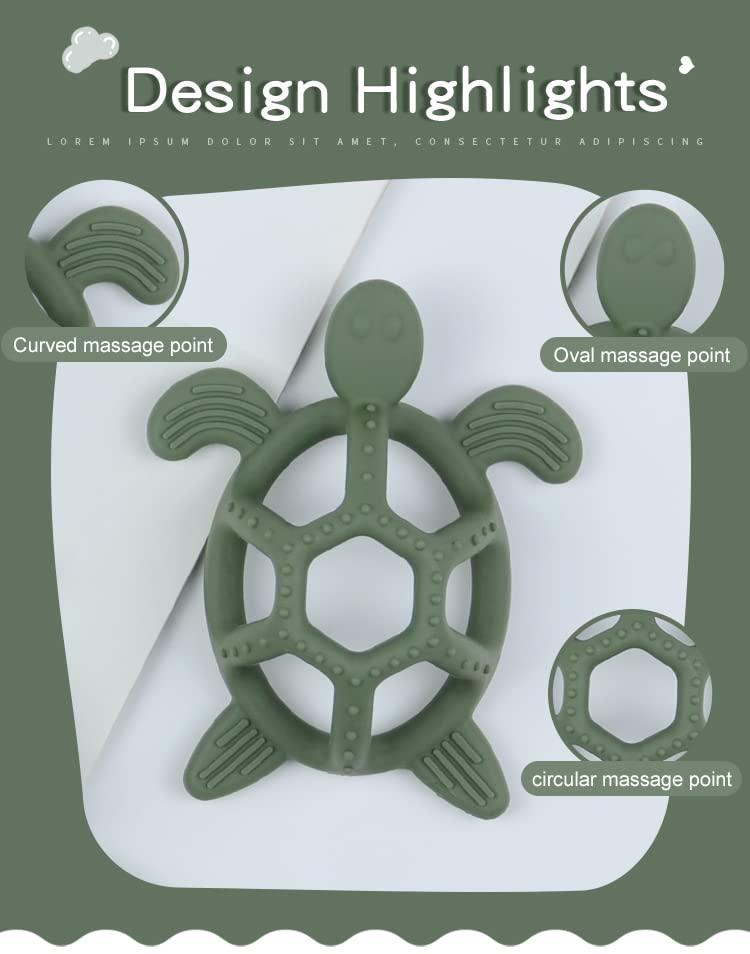 ميجوداي طراز Turtle Turtle Theether Theether مصنوع من ألعاب التسنين الناعمة للسيليكون للأطفال 3M+ Babies Oral Motor Toy BPA Free (1 Pack) - Image 3
