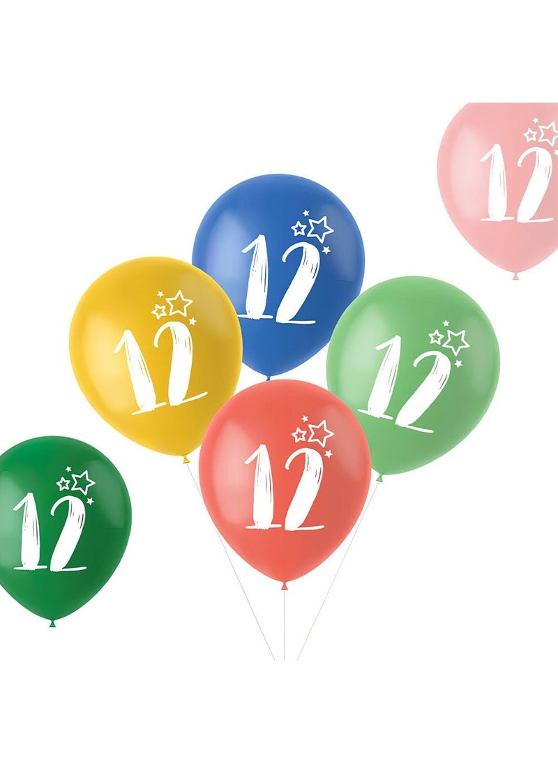 فولات بالونات لاتكس متعددة الألوان لأعياد الميلاد 12 عامًا، عبوة من 6 قطع، 33 سم