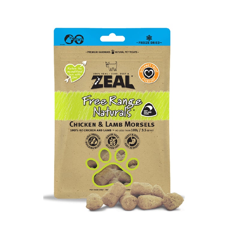 ZEAL Free Range Naturals Chicken and Lamb Morsels Dog Treats, 100g