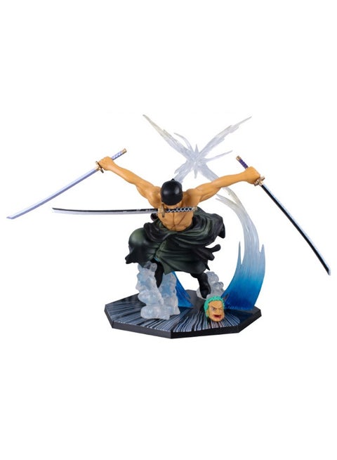 Anime One Piece Roronoa Zoro Action Figure, Three Swords Zoro Model Figure Statue, PVC Character Model Toys, Collection Gift Creative Cartoon Toy for Boys and Girls 18 CM（2 Head Models）