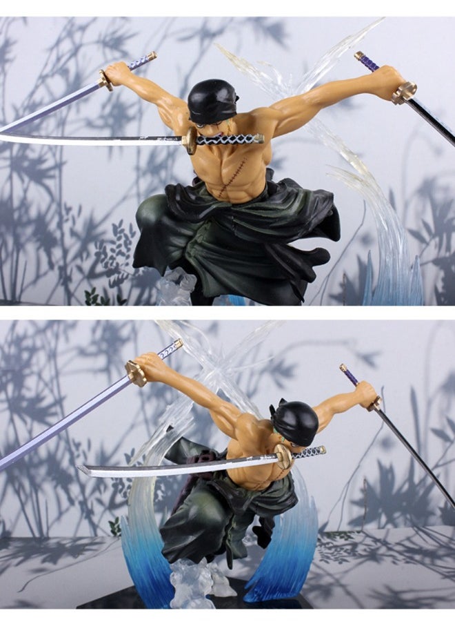 Generic - Anime One Piece Roronoa Zoro Action Figure, Three Swords Zoro Model Figure Statue, PVC Character Model Toys, Collection Gift Creative Cartoon Toy for Boys and Girls 18 CM（2 Head Models） - Image 1
