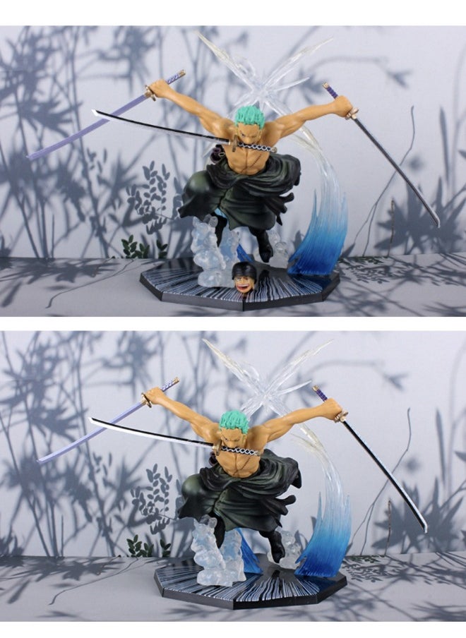 Generic - Anime One Piece Roronoa Zoro Action Figure, Three Swords Zoro Model Figure Statue, PVC Character Model Toys, Collection Gift Creative Cartoon Toy for Boys and Girls 18 CM（2 Head Models） - Image 1