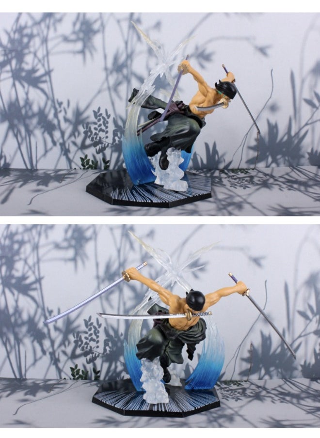 Generic - Anime One Piece Roronoa Zoro Action Figure, Three Swords Zoro Model Figure Statue, PVC Character Model Toys, Collection Gift Creative Cartoon Toy for Boys and Girls 18 CM（2 Head Models） - Image 1