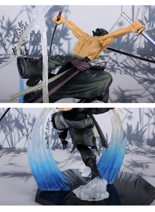 Generic - Anime One Piece Roronoa Zoro Action Figure, Three Swords Zoro Model Figure Statue, PVC Character Model Toys, Collection Gift Creative Cartoon Toy for Boys and Girls 18 CM（2 Head Models） - Image 1
