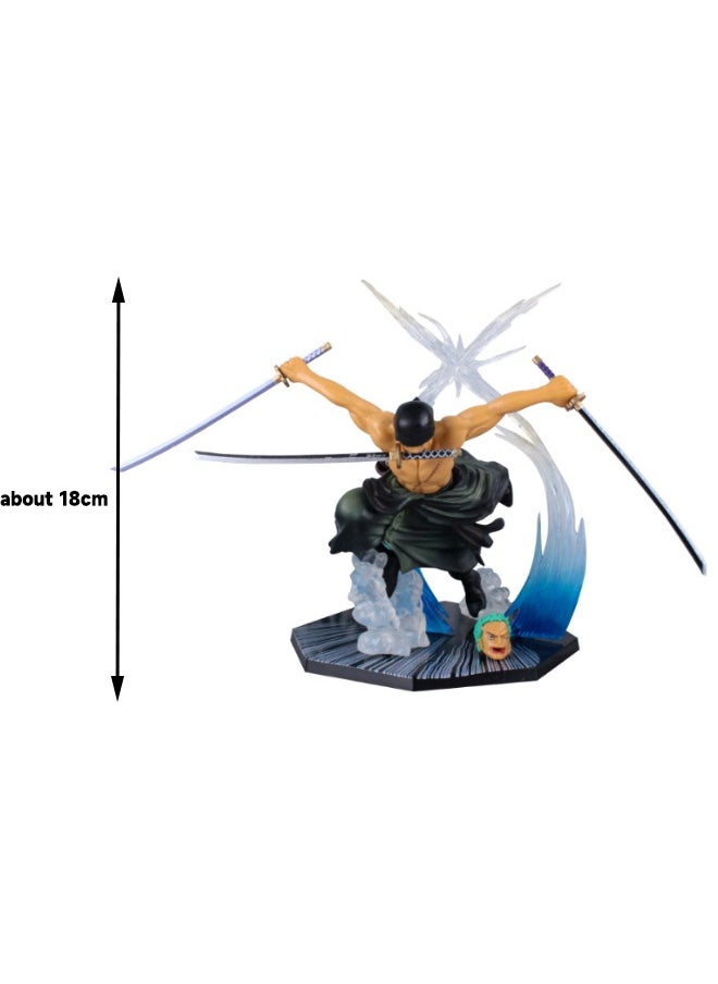 Generic - Anime One Piece Roronoa Zoro Action Figure, Three Swords Zoro Model Figure Statue, PVC Character Model Toys, Collection Gift Creative Cartoon Toy for Boys and Girls 18 CM（2 Head Models） - Image 1