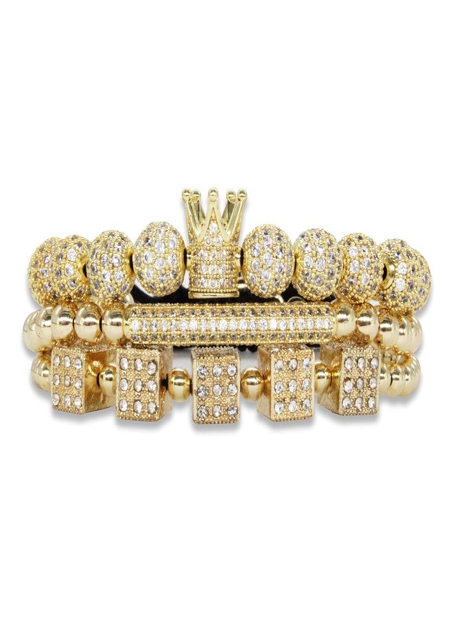 Innocence Imperial Crown King Copper Beads Cuff Bracelet Luxury Charm Fashion Cuban Link Bangle Jewelry Set For Men Women - Image 1