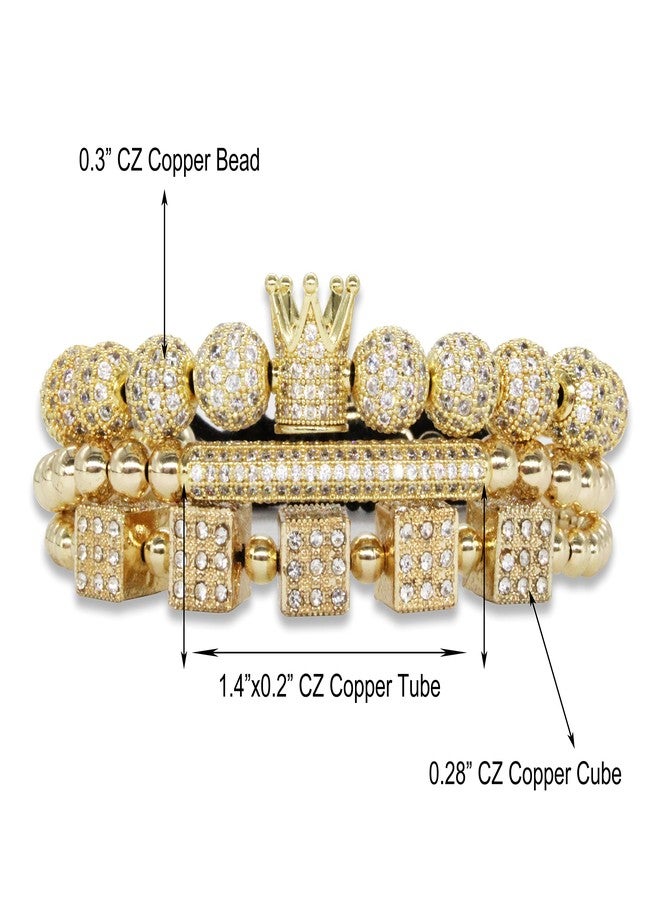 Innocence Imperial Crown King Copper Beads Cuff Bracelet Luxury Charm Fashion Cuban Link Bangle Jewelry Set For Men Women - Image 2