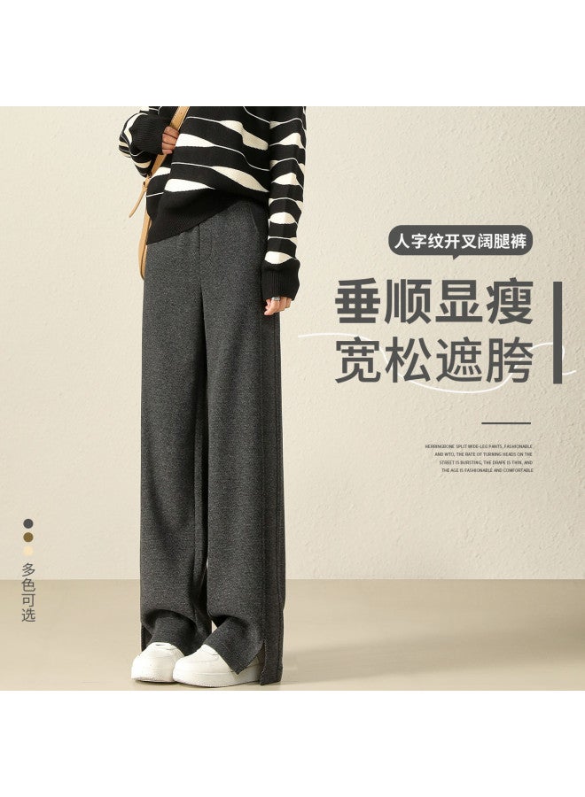 Hstyle women's Wide-leg Herringbone Pants - Winter Edition, Thickened Straight Wool Trousers For A Slimming Casual Look - Image 4