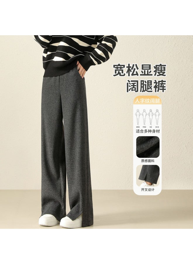 Hstyle women's Wide-leg Herringbone Pants - Winter Edition, Thickened Straight Wool Trousers For A Slimming Casual Look - Image 5