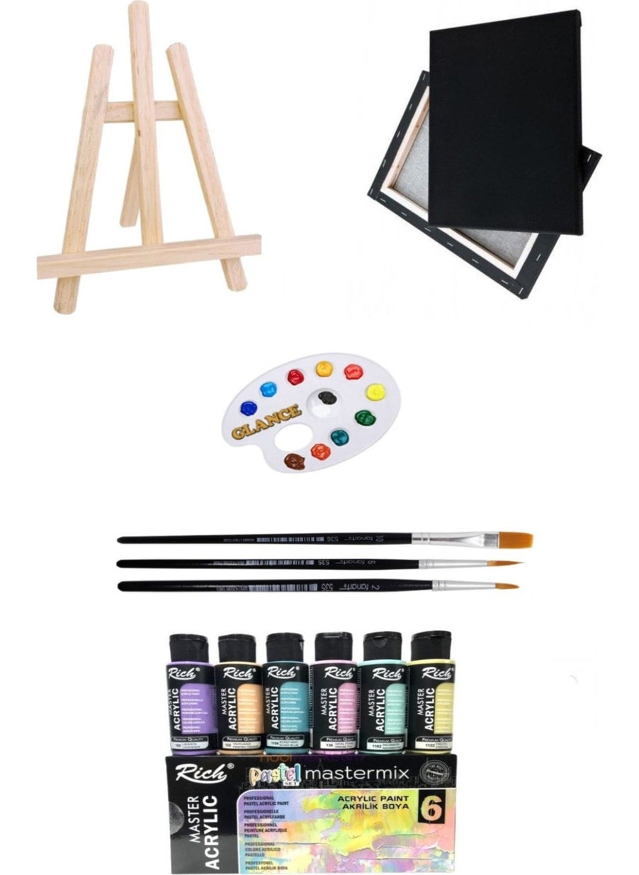 Glance Mini Easel Rich Master Mix 60CC Acrylic 6 Piece Pastel Colors 25X35 Black Canvas Acrylic Starter Set 