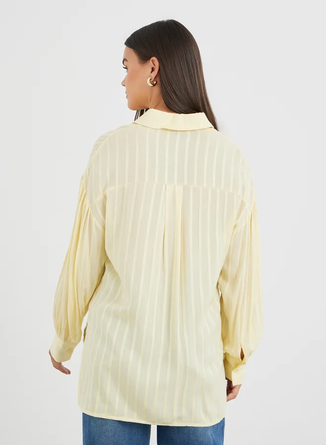 Styli Styli Striped Balloon Sleeve Spread Collar Shirt