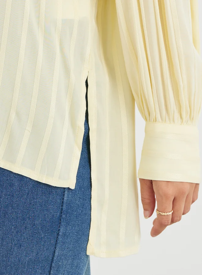 Styli Styli Striped Balloon Sleeve Spread Collar Shirt