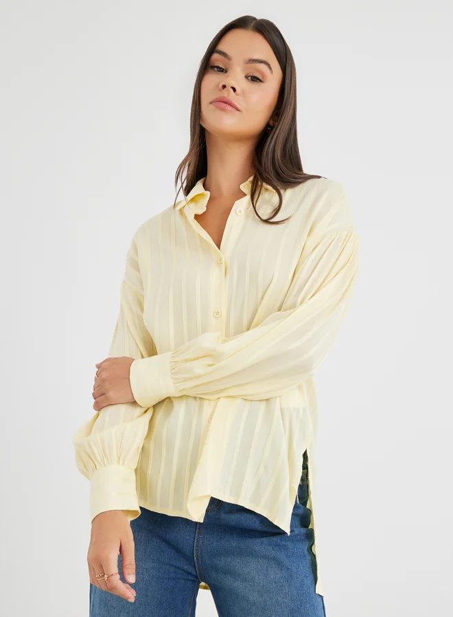 Styli Styli Striped Balloon Sleeve Spread Collar Shirt