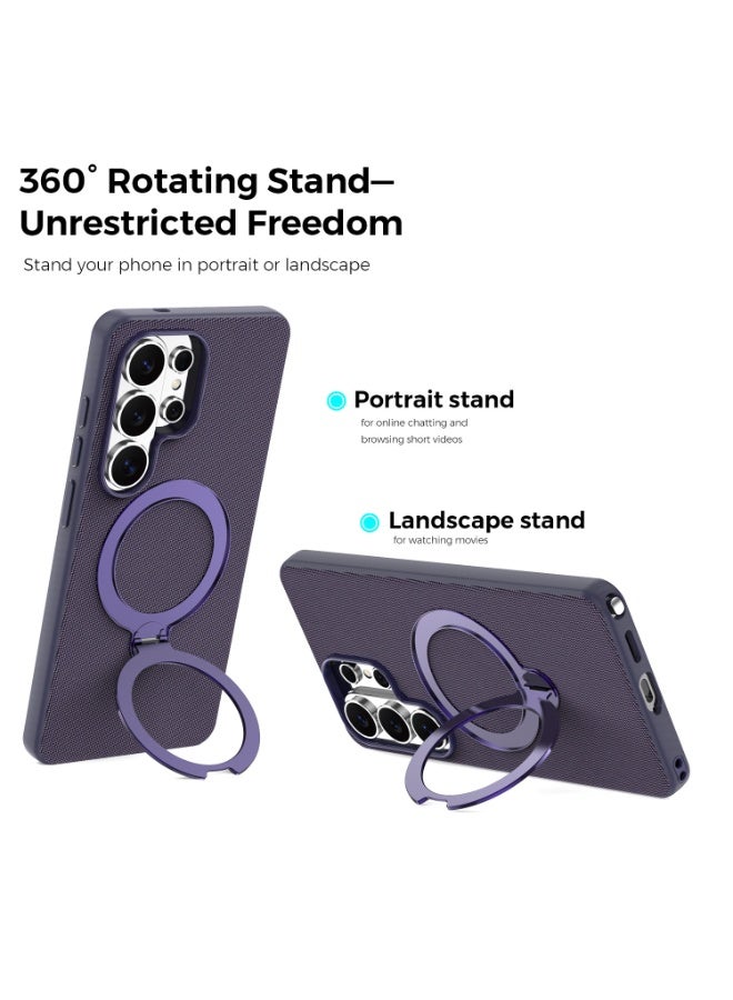 Tech Fabric Magnetic Invisible Rotating Stand Phone Case for Samsung Galaxy S26 Ultra / S25 Ultra / S24 Ultra / S23 Ultra, Dual Raised Edges Shockproof Cover - Image 3