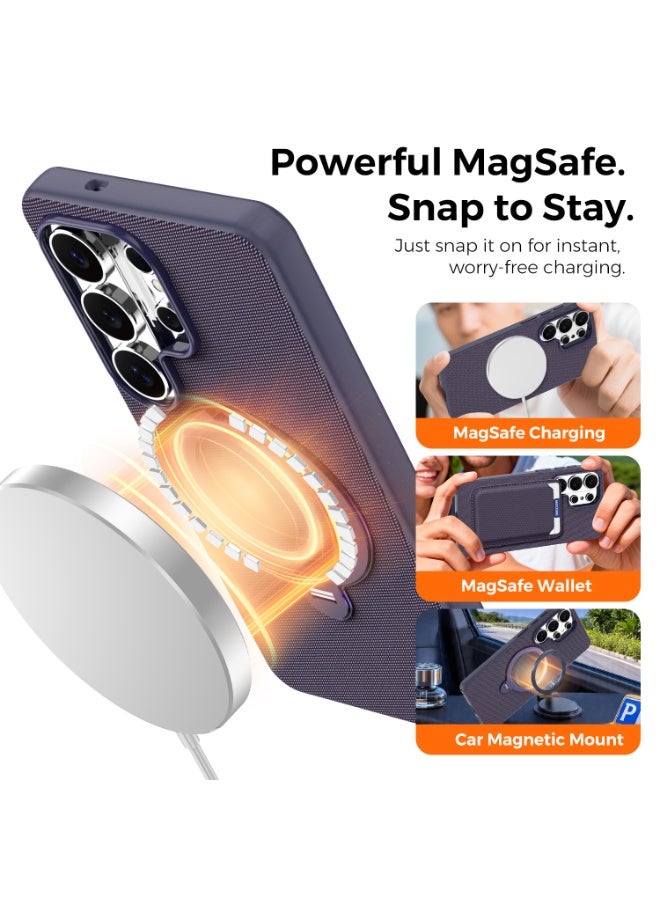 Tech Fabric Magnetic Invisible Rotating Stand Phone Case for Samsung Galaxy S26 Ultra / S25 Ultra / S24 Ultra / S23 Ultra, Dual Raised Edges Shockproof Cover - Image 4