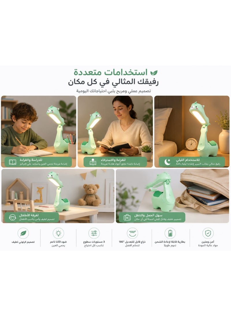 مصباح مكتب LED قابل لإعادة الشحن بتصميم "لاما" كرتوني لطيف – إضاءة مرنة وقابلة للتعديل لغرف الأطفال والدراسة.إضاءة مريحة للعين: توفر تقنية LED إضاءة ناعمة وثابتة تقلل من إجهاد العين أثناء القراءة الطويلة. - Image 4