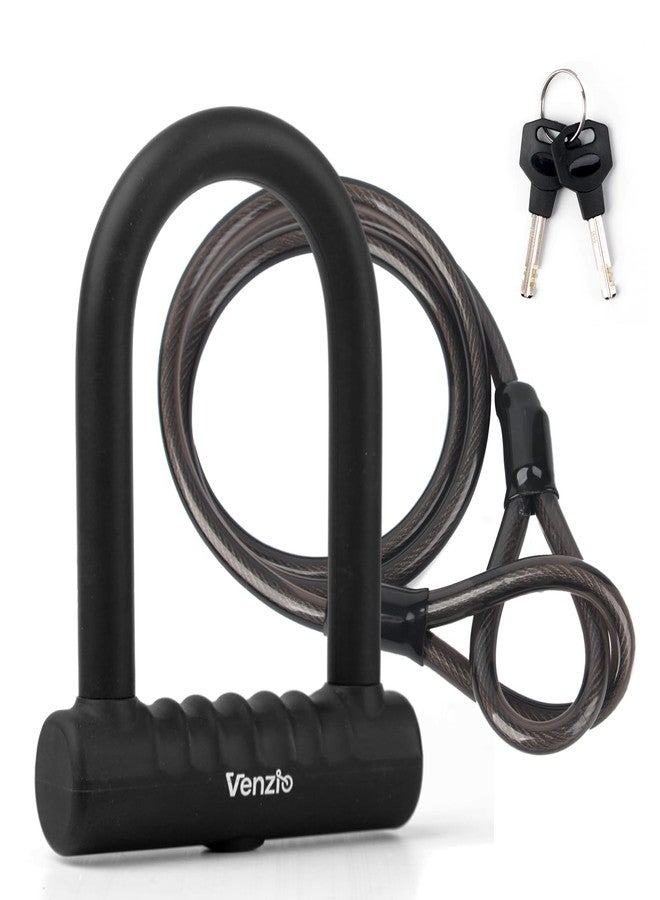 Venzio Bike U Lock with 5FT 12mm Steel Cable, Heavy Duty 14mm Shackle Bicycle Lock with 2 Keys, Mounting Bracket, Weatherproof Anti-Theft Bike Lock Set for Road, Mountain & E-Bikes - Image 1