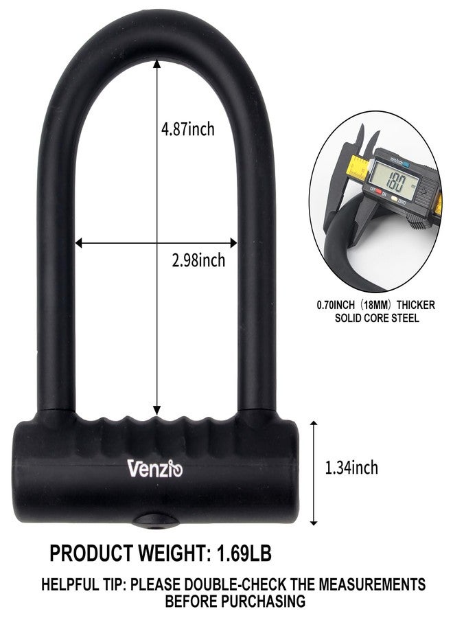 Venzio Bike U Lock with 5FT 12mm Steel Cable, Heavy Duty 14mm Shackle Bicycle Lock with 2 Keys, Mounting Bracket, Weatherproof Anti-Theft Bike Lock Set for Road, Mountain & E-Bikes - Image 2