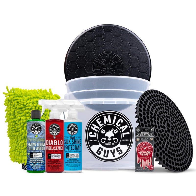 Chemical Guys HOL126L 8Piece Arsenal Builder Car Wash Kit with Bucket Dirt Trap Lid Wash Mitt Air Fresheners and 3 16 oz Car Care Cleaning Chemicals