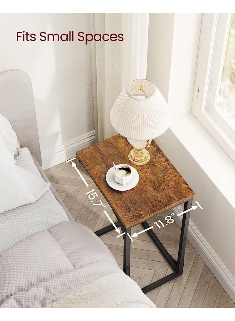 VASAGLE VASAGLE Dark Brown and Black LET350B01 Set Of 2 Slim End Table, Sofa Side C-Shaped Snack TV Tray Table with Metal Frame for Living Room, Bedroom (40x30x62cm)  - Image 4