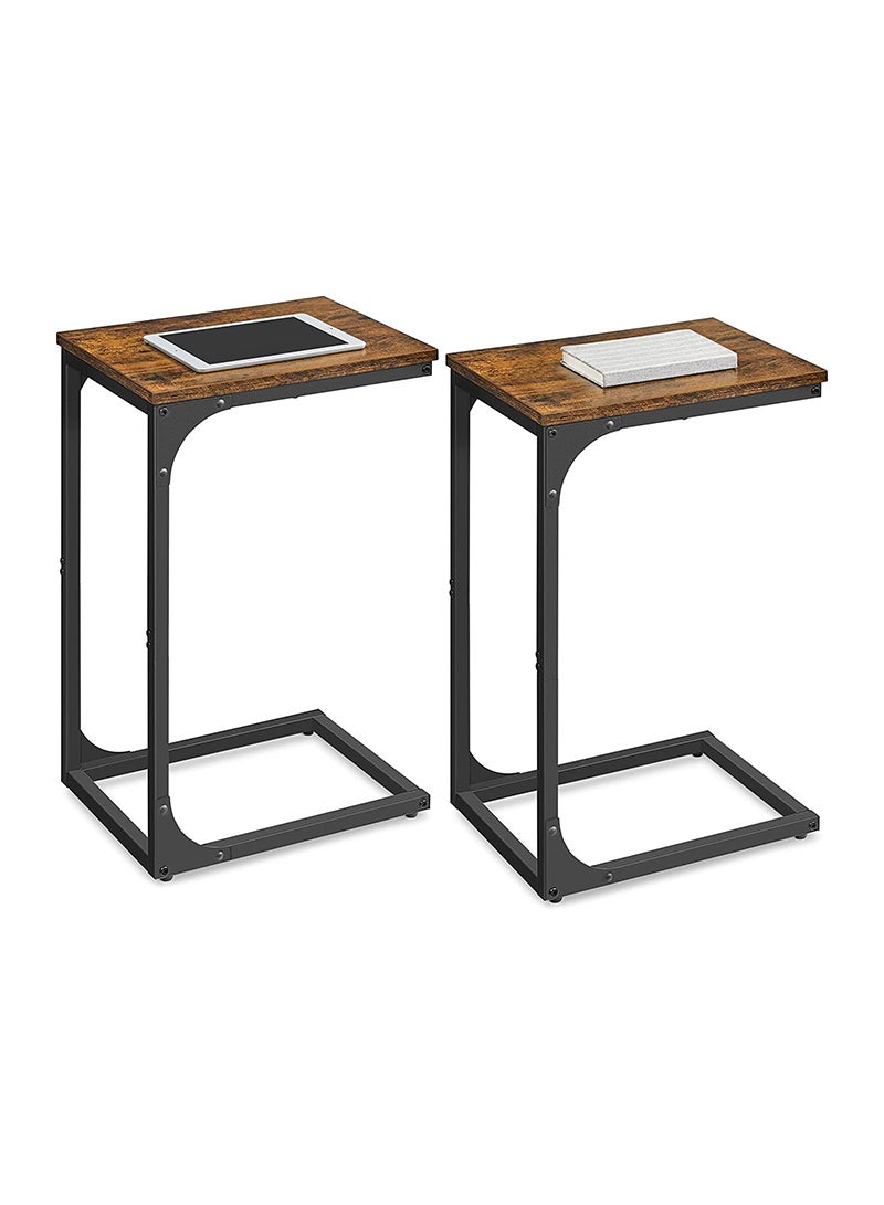 VASAGLE VASAGLE Dark Brown and Black LET350B01 Set Of 2 Slim End Table, Sofa Side C-Shaped Snack TV Tray Table with Metal Frame for Living Room, Bedroom (40x30x62cm)  - Image 1
